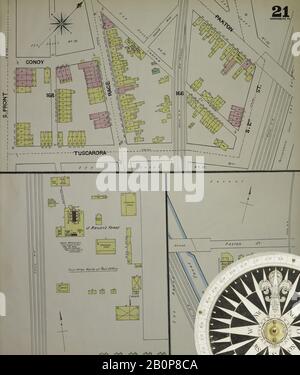 Image 21 De La Carte D'Assurance-Incendie Sanborn De Harrisburg, Comté De Dauphin, Pennsylvanie. 1890. 42 feuille(s). Direction, Amérique, plan de rue avec un compas du XIXe siècle Banque D'Images