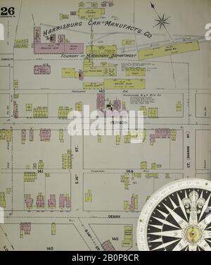 Image 26 De La Carte D'Assurance-Incendie Sanborn De Harrisburg, Comté De Dauphin, Pennsylvanie. 1890. 42 feuille(s). Direction, Amérique, plan de rue avec un compas du XIXe siècle Banque D'Images