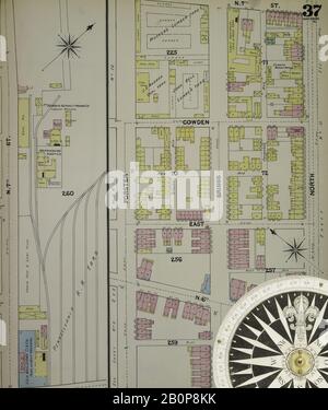 Image 37 De La Carte D'Assurance-Incendie Sanborn De Harrisburg, Comté De Dauphin, Pennsylvanie. 1890. 42 feuille(s). Direction, Amérique, plan de rue avec un compas du XIXe siècle Banque D'Images