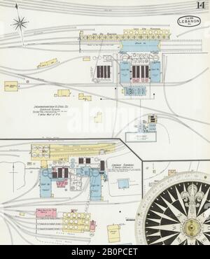 Image 14 De La Carte D'Assurance-Incendie Sanborn Du Liban, Comté De Liban, Pennsylvanie. Février 1896. 17 feuille(s), Amérique, plan de rue avec compas du XIXe siècle Banque D'Images