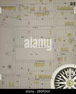 Image 25 de la carte d'assurance-incendie Sanborn de McKeesport, comté d'Allegheny, Pennsylvanie. 1894. 40 feuilles. Direction, Amérique, plan de rue avec un compas du XIXe siècle Banque D'Images