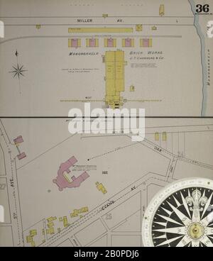 Image 37 de la carte d'assurance-incendie Sanborn de McKeesport, comté d'Allegheny, Pennsylvanie. 1894. 40 feuilles. Direction, Amérique, plan de rue avec un compas du XIXe siècle Banque D'Images