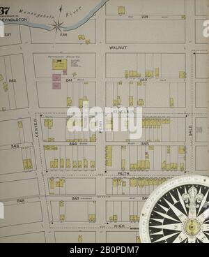 Image 38 de la carte d'assurance-incendie Sanborn de McKeesport, comté d'Allegheny, Pennsylvanie. 1894. 40 feuilles. Direction, Amérique, plan de rue avec un compas du XIXe siècle Banque D'Images