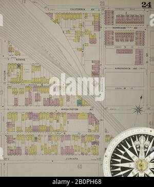 Image 25 De La Carte D'Assurance Incendie De Sanborn D'Allegheny, Comté D'Allegheny, Pennsylvanie. 1893. 125 feuille(s). Direction, Amérique, plan de rue avec un compas du XIXe siècle Banque D'Images