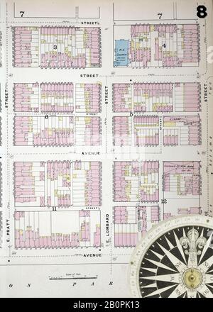 Image 21 De La Carte D'Assurance-Incendie Sanborn De Baltimore, Comté De Baltimore, Maryland. 1890; Vol. 1. 84 feuille(s). Carte de l'alimentation en eau. Plaques à double pression numérotées de 1 à 40. Direction, Amérique, plan de rue avec un compas du XIXe siècle Banque D'Images