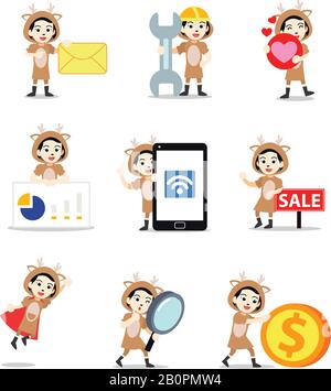 Définir le caractère du cerf féminin comme famille d'animaux de mammifères. Illustration de Vecteur