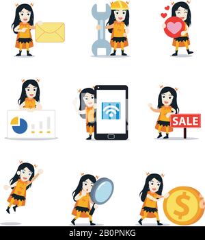 Définir le caractère d'une femme électrique héros aider un vieil homme. Illustration de Vecteur