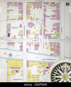 Image 15 De La Carte D'Assurance-Incendie Sanborn De York, Comté De York, Pennsylvanie. 1894. 68 feuille(s). Inclut Dallastown, Emigsville, Fairmount, Glen Rock, Goldsboro, Mayersville (Ou North York), New Freedom, Red Lyon, Seitzland, Seven Valley, Shrewsbury, York. Direction, Amérique, plan de rue avec un compas du XIXe siècle Banque D'Images