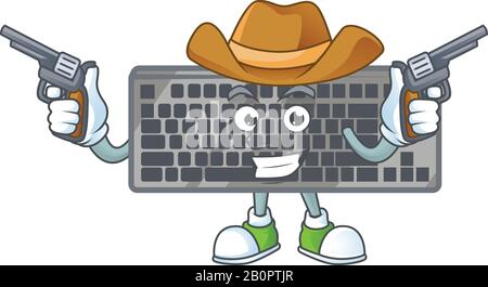 Le brave du clavier noir Cowboy personnage de dessin animé tenant des armes Illustration de Vecteur