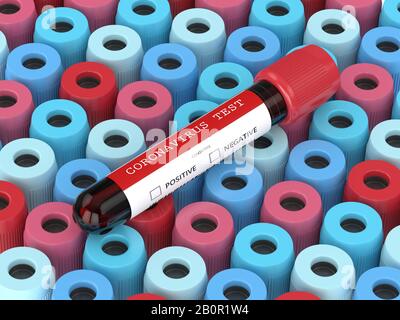 Rendu tridimensionnel des échantillons de sang de coronavirus 2019-nCoV dans la rangée Banque D'Images