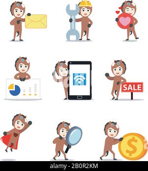 Définir le caractère de l'homme avec le costume de cheval drôle. Illustration de Vecteur