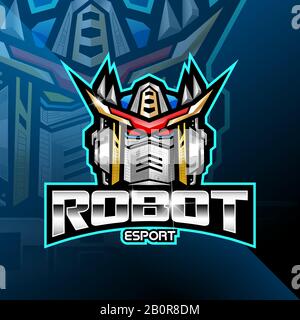 Logo de mascotte esport de tête de robot Illustration de Vecteur