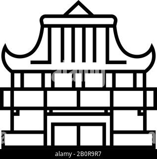 Icône de la ligne du château asiatique, signe du concept, illustration vectorielle, symbole linéaire. Illustration de Vecteur