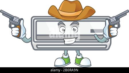 Le brave du personnage de dessin animé Cowboy de climatiseur qui tient des armes à feu Illustration de Vecteur