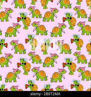 Joli motif sans couture pour enfant avec tortues d'amoureux sous-marines.illustration de dessins animés vectoriels.textile design.texture Répétée avec des personnages de dessins animés de mer. Illustration de Vecteur