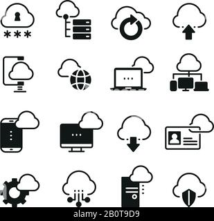 Jeu d'icônes vectorielles de Cloud computing Internet. Téléchargez la base de données à partir du Cloud, illustration de la protection du Cloud réseau Illustration de Vecteur