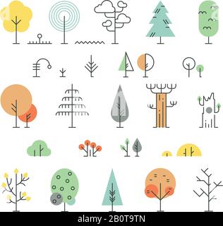 Les arbres forestiers alignent des icônes avec des formes géométriques simples. Style linéaire d'arbre simple. Illustration vectorielle Illustration de Vecteur