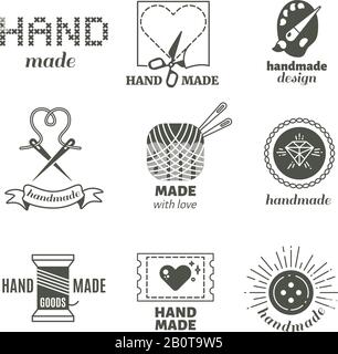 Hipster vintage fait à la main, coiffure, chandiwork vector badges, étiquettes, logos. Jeu d'étiquettes d'atelier, illustration d'un atelier de travail fait à la main Illustration de Vecteur