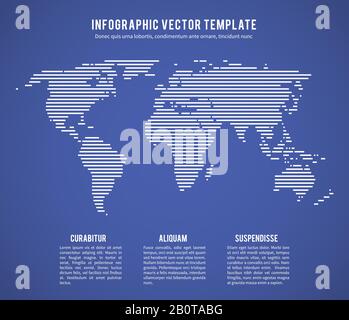 Carte mondiale abstraite avec modèle vectoriel de texture de ligne horizontale pour infographie. Carte du monde avec ligne horizontale, illustration de la carte de modèle abstraite avec continents globaux Illustration de Vecteur