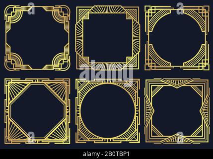 Éléments de décoration Art déco vintage, collection vectorielle d'anciens cadres de bordure classiques. Modèle de cadre victorien doré, illustration d'un élégant cadre orné de motifs Illustration de Vecteur