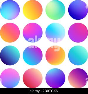 Bouton sphérique de gradient holographique arrondi. Dégradés de cercles fluides multicolores, boutons ronds colorés ou jeux de vecteurs de sphères aux couleurs vives Illustration de Vecteur