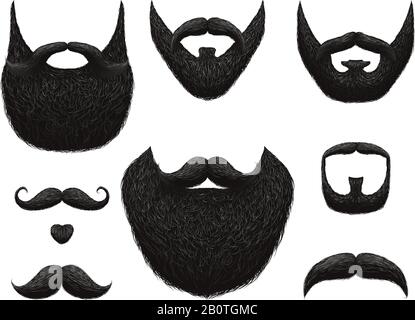 Collection vectorielle barbes et moustaches tracées à la main. Illustration de la barbe et de la moustache noires Illustration de Vecteur