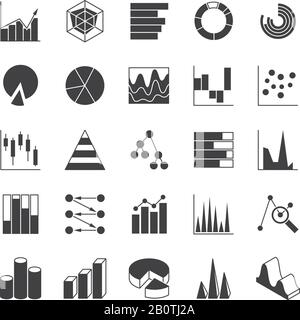 Graphiques de la barre de données et graphiques de statistiques icônes vectorielles. Diagramme commercial de la ligne de croissance symboles Web simples. Données graphiques et illustration de la barre de diagramme Illustration de Vecteur