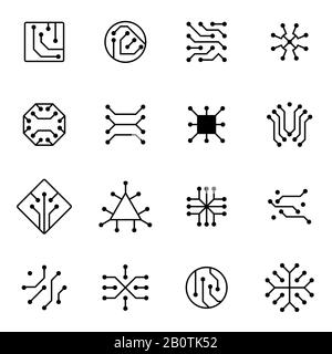 Icônes vectorielles du circuit de puce électronique de l'ordinateur et de l'équipement de la carte mère. Illustration du circuit de la carte mère électronique de la micropuce de la carte d'équipement Illustration de Vecteur