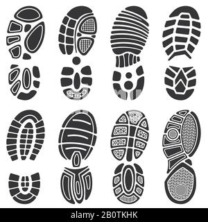 Chaussures de sport de course à pied Vector Footprint set. Silhouette de semelle, illustration noire de la chaussure de course Illustration de Vecteur