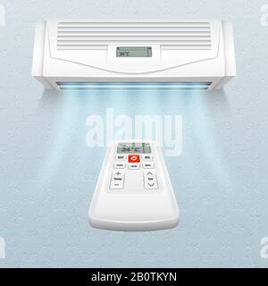 Climatiseur avec flux d'air frais. Contrôle de la climatisation à la maison et au bureau illustration vectorielle. Climatiseur au mur, climatisation Illustration de Vecteur