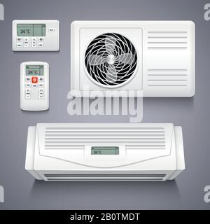 Illustration vectorielle réaliste isolée du climatiseur. Climatiseur de température pour la maison, équipement d'alimentation électronique pour la climatisation Illustration de Vecteur