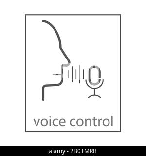 Icône de ligne de vecteur d'identité vocale. Reconnaître le signe du système audio. Symbole biométrique VoiceOver. Silhouette de l'homme et onde sonore avec pictogramme micro. Vecteur Illustration de Vecteur