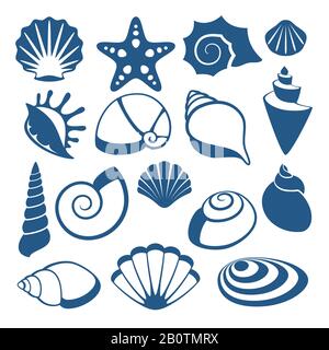 Icônes de silhouette vectorielle coque de mer. Spirale de coque de mer, illustration de l'esquisse cockleshell Illustration de Vecteur