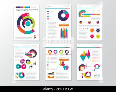 Documents modernes de présentation commerciale avec graphiques et graphiques d'infographie. Pages de brochure du modèle vectoriel marketing d'entreprise. Documents avec graphique couleur pour l'illustration de la présentation Illustration de Vecteur