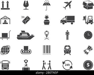 Icônes vectorielles d'expédition, de livraison et de logistique. Pictogrammes de vente au détail et de transport. Service de transport logistique et de livraison, illustration vectorielle Illustration de Vecteur