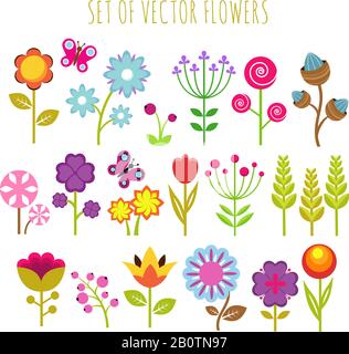 Ensemble enfants de fleurs et papillons. Fleur colorée pour le jardin avec illustration de papillon Illustration de Vecteur