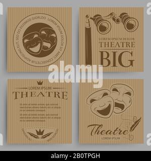 Collection de cartes de théâtre vintage avec symboles de théâtre. Divertissement sur les bannières, illustration vectorielle Illustration de Vecteur