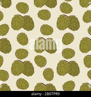 Motif à motif sans couture à houblon vert - texture vintage avec houblon tiré à la main. Papier peint fleuri vintage, illustration vectorielle Illustration de Vecteur