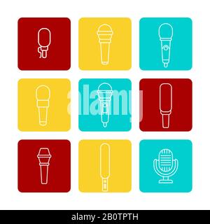 Jeu d'icônes de ligne de microphone blanches. Microphone à symbole coloré, illustration vectorielle Illustration de Vecteur