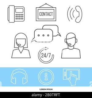 Centre de contacts ou concept d'assistance en ligne avec icônes de ligne. Aide , en ligne pour le client, illustration vectorielle Illustration de Vecteur