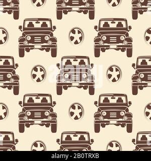 Motif jeeps sans coutures - texture vintage sans coutures avec les voitures. Illustration du vecteur d'arrière-plan de transport Illustration de Vecteur