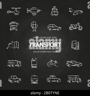Collection d'icônes de ligne de transport sur tableau noir. Bus et voiture de transport, illustration vectorielle Illustration de Vecteur