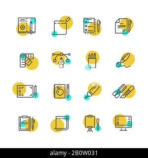 Design graphique créatif et outils d'écriture des icônes de ligne définies. Illustration vectorielle Illustration de Vecteur