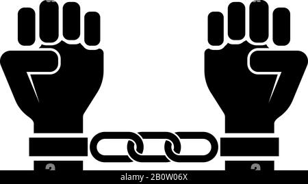 Mains menottées bras humains chaînés concept de prisonnier les manacles sur l'homme idée de détention les Setters limitent Les Manilles sur l'icône personne vecteur de couleur noire Illustration de Vecteur