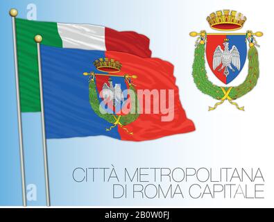 Citta Metropolitana di Roma capitale, Metropolitan City of Roma Capital, drapeau et armoiries, Lazio Region, Italie, illustration vectorielle Illustration de Vecteur