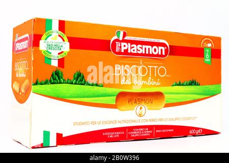 Biscuits pour bébés Plasmon. Plasmon est une marque italienne de produits alimentaires pour bébés du groupe Kraft Heinz Co Banque D'Images