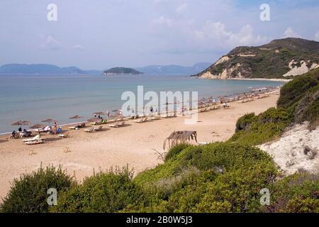 Plage de Gerakas, plage touristique restreinte, parc marin et plage de nidification pour les tortues de mer, île de Zakynthos, Grèce Banque D'Images