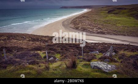 Mi-décembre Outer Hebrides Scotland. Plage Tolsta à Stornoway, magnifiquement audacieuse et sobre. Banque D'Images