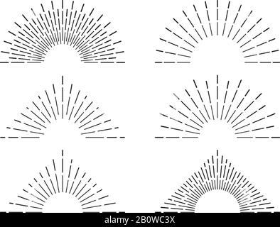 Cadres rétro en rafale. Rayons de soleil radiants vintage. Les flammes brûlées éclatent les lignes. Ensemble d'illustrations vectorielles abstraites pour le soleil Illustration de Vecteur