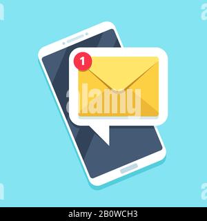 Notification par e-mail sur smartphone. Icône SMS ou rappel de message électronique sur l'illustration vectorielle du téléphone mobile Illustration de Vecteur